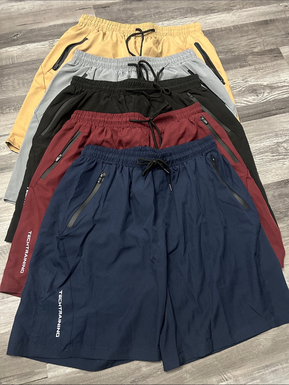 Tech Training Men’s Athletic Shorts with Elastic Waist & zipper pockets set of 5
